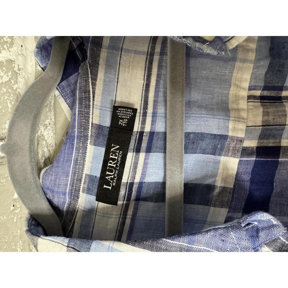 Lauren Ralph Lauren Blue Plaid Casual Shirt with Floral Design - Picture 2 of 2